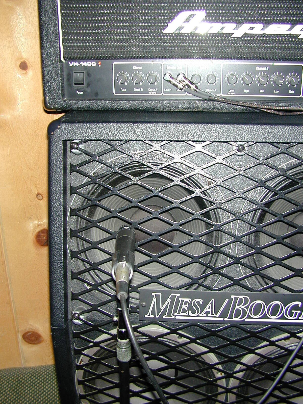 Alex Obradovic's Ampeg VH-140C head over Mesa Boogie cabinets, mic'd for tracking