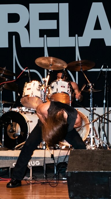 Mike Michaelian on stage at the Milwaukee Metalfest