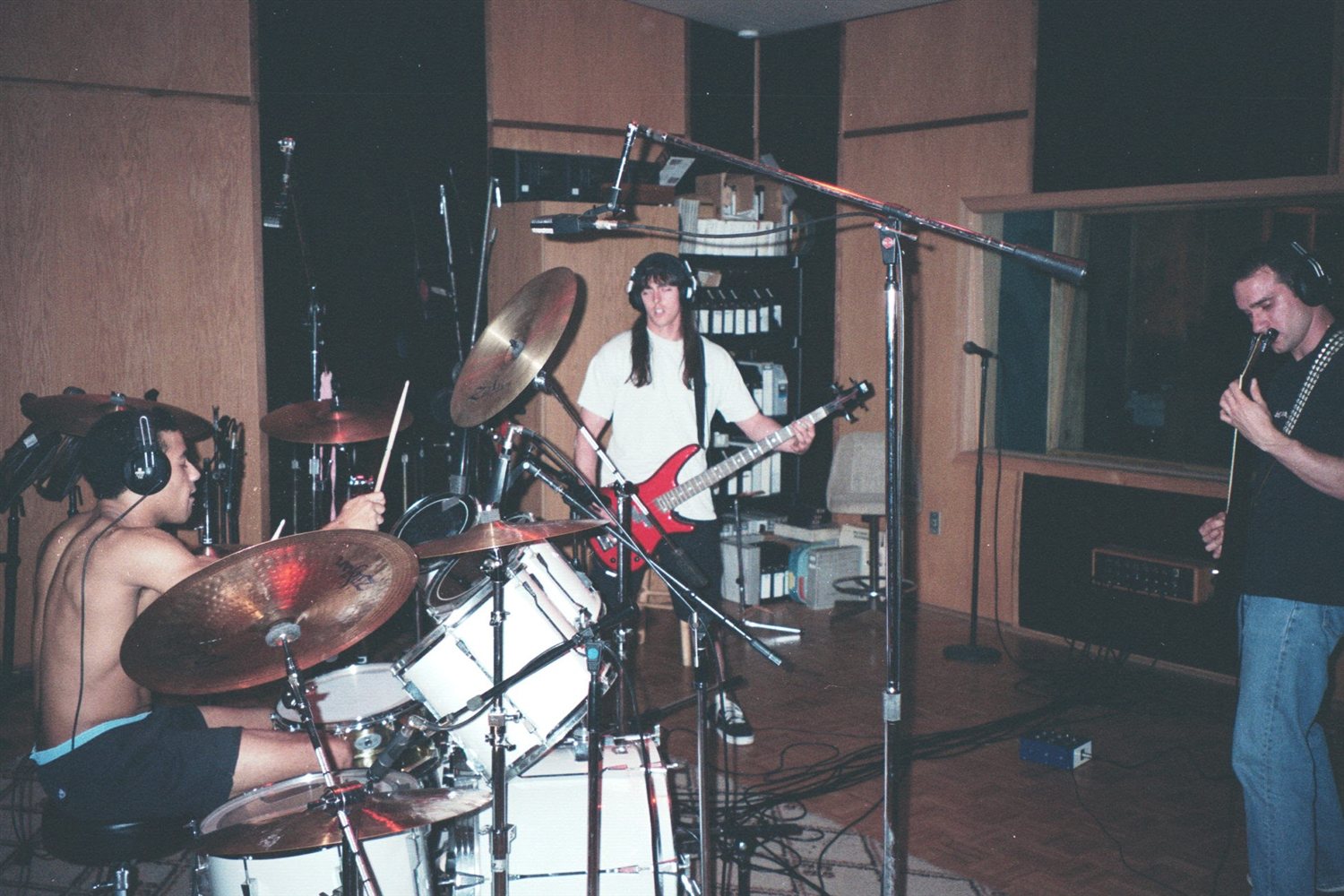 The band tracking live in the studio