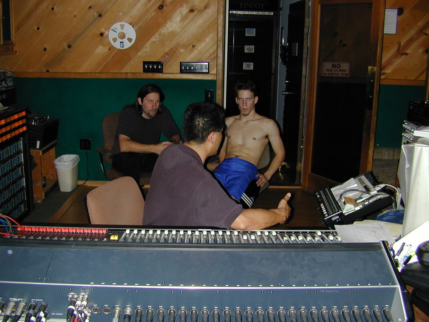 The band in the control room during the Screaming in Horror sessions